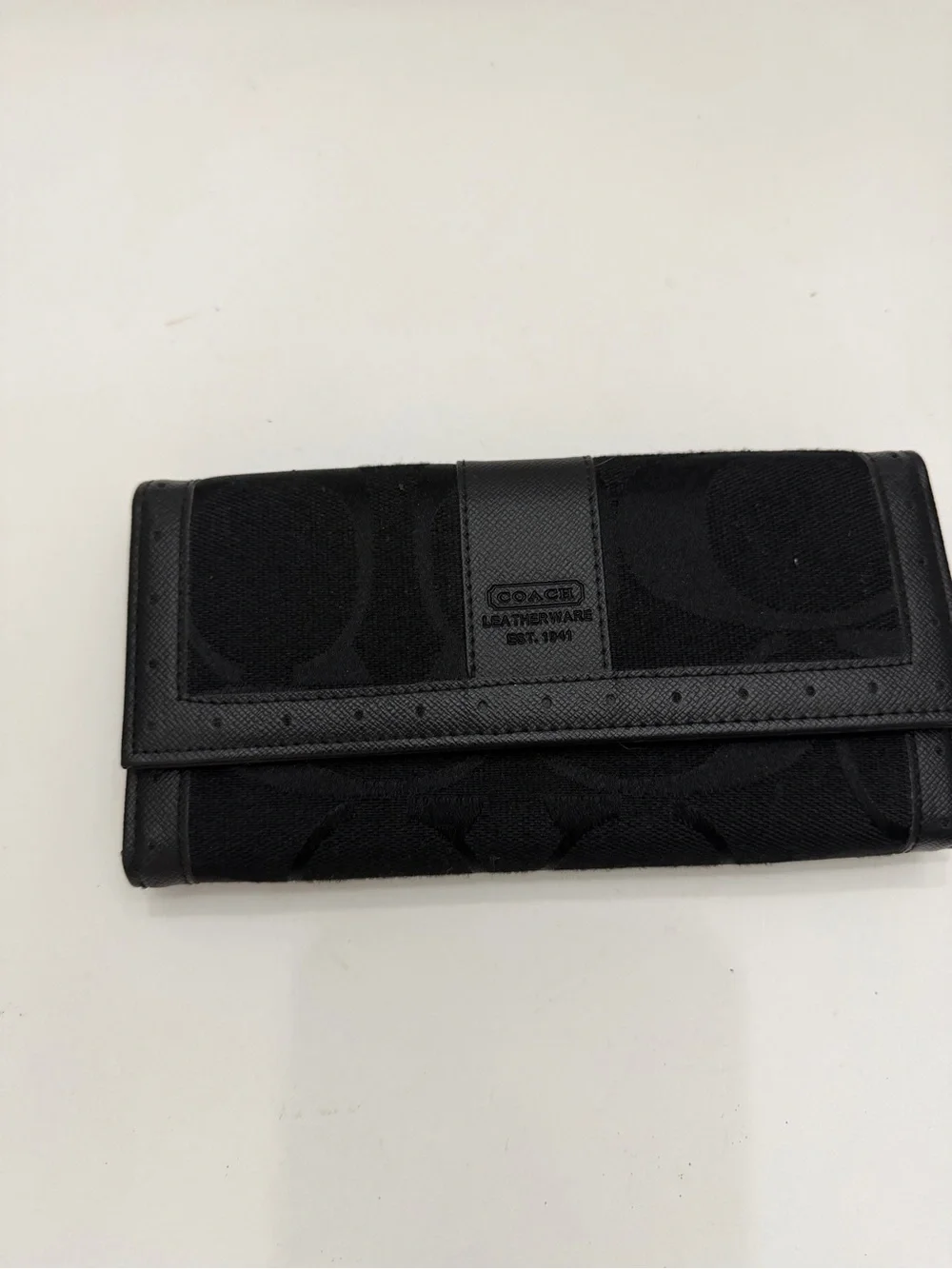Coach Monogram Leather Signature Canvas Envelope Wallet Black & Gray Size DAMGED